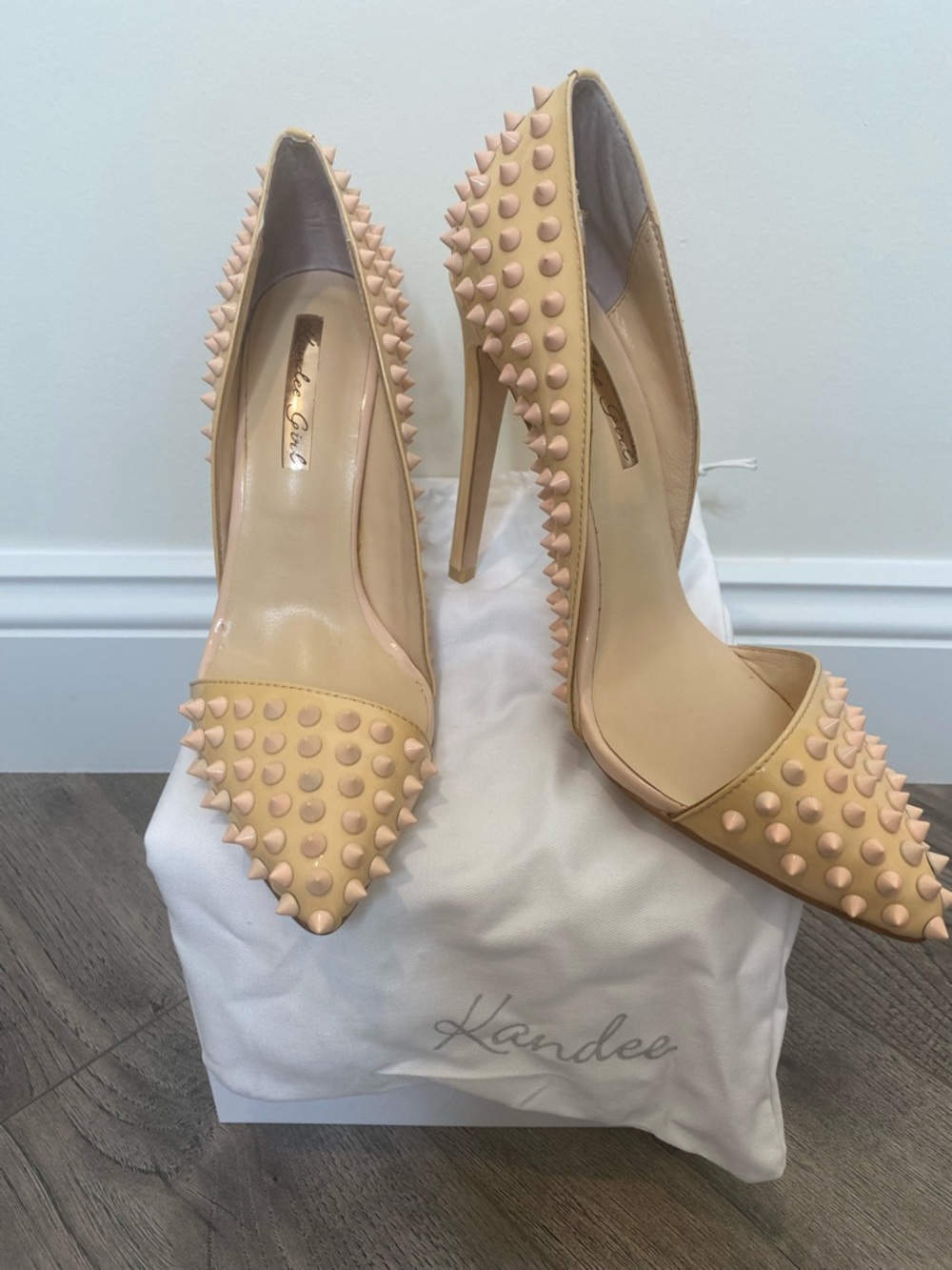 Nude Spiked Pointed-Toe Stiletto Pumps